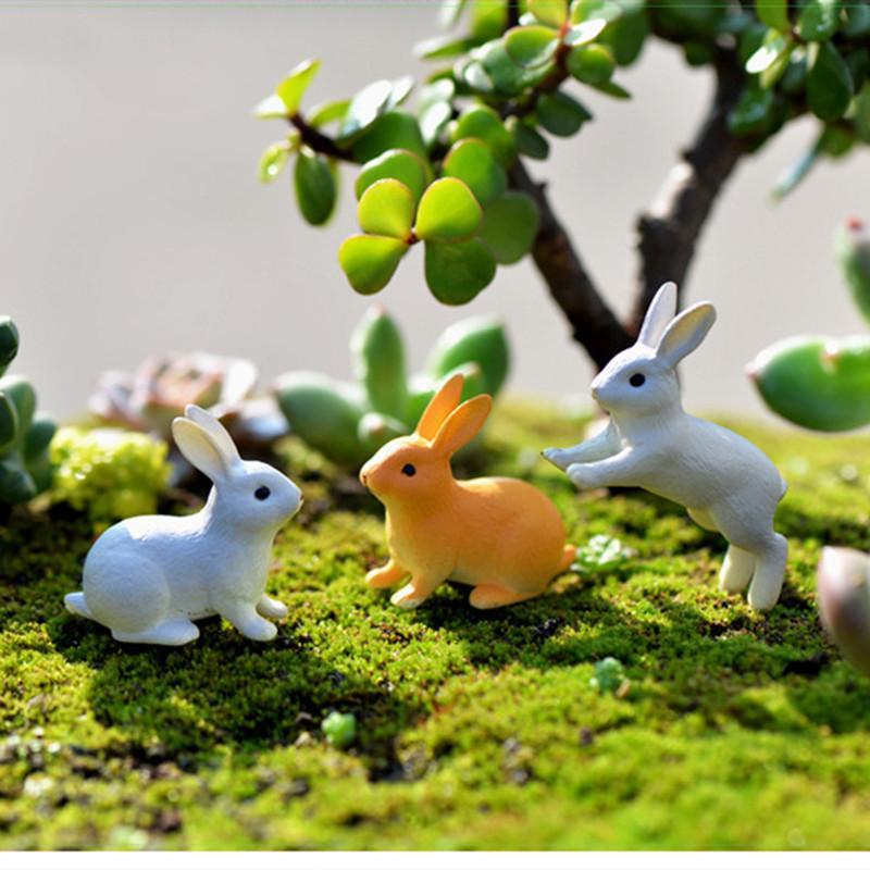 4Pcs Rabbits Miniatures Moss Microscape Rabbit Fairy Garden Accessory Home Decoration Cartoon Animal Run Rabbits