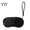Compact Glasses Storage Bag Sunglasses Pouch, Imitation Leather Hanging Case Durable Eyeglass Holder with Carabiner, Portable Eyeglasses for
