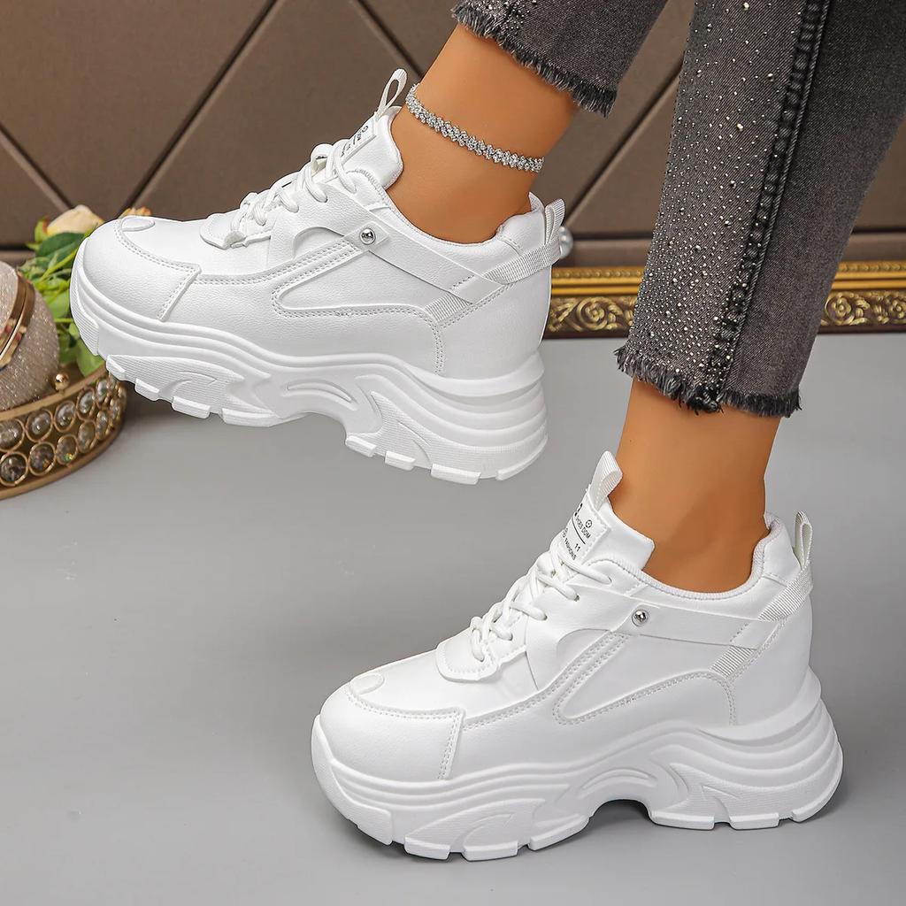 Damen Übergröße Slip-On Schuhe Frühling Herbst Dicke Sohle Höherlegung Freizeit Sportschuhe Runde Spitze Gummisohle