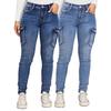 Women High Stretch Skinny Cargo Jeans Side Big Pocket Slim Fit Denim Pants Streetwear Trousers