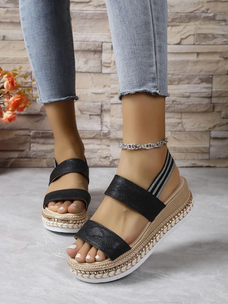 Sandali Estivi Nuovi con Fibbia e Tacco a Zeppa Scarpe Bocca di Pesce Taglia Grande Moda Punta Tonda Calzature Comode con Fondo Spesso