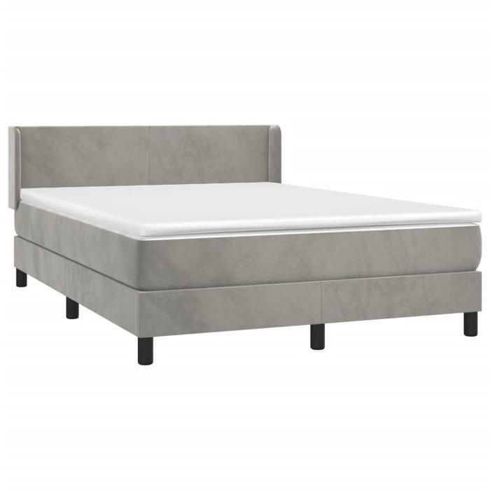 3130841 vidaXL Divan Bed and Mattress Light Grey 140x200cm Velvet