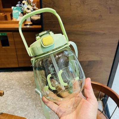 Doppelter Trinkbecher, 1100 ml, großer Bauchbecher, tragbarer Griffgurt, Plastikstrohbecher, großer Bauchwasserbecher