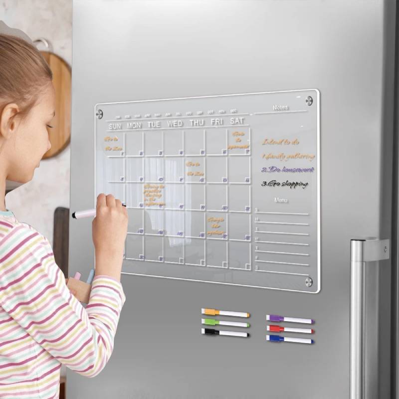 Magnetic Acrylic Schedule Board With Erasable Surface And Storage Box For Daily Planning
