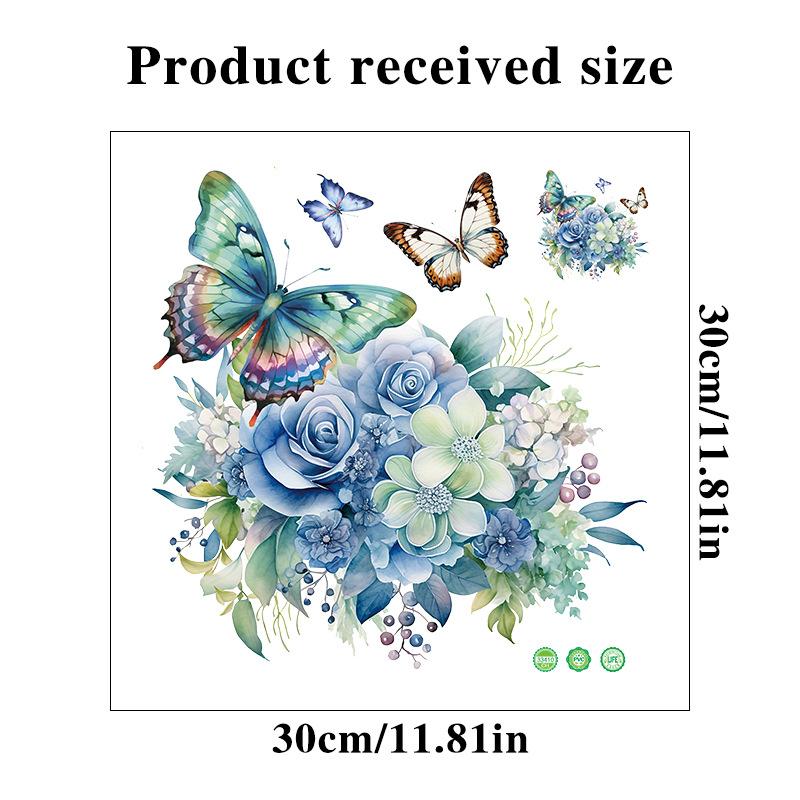 Hand Painted Blue Rose Butterfly Wall Stickers for Bedroom Door Decor and Suitcase Creative Decals for Girls Room