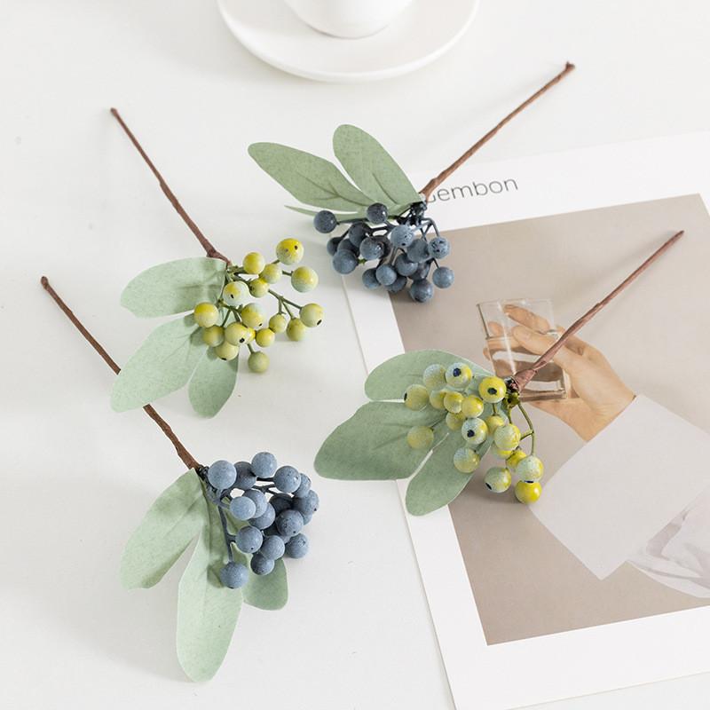Artificial Blueberry And Green Faux Flower Arrangement For Home Decor And Wedding Centerpieces