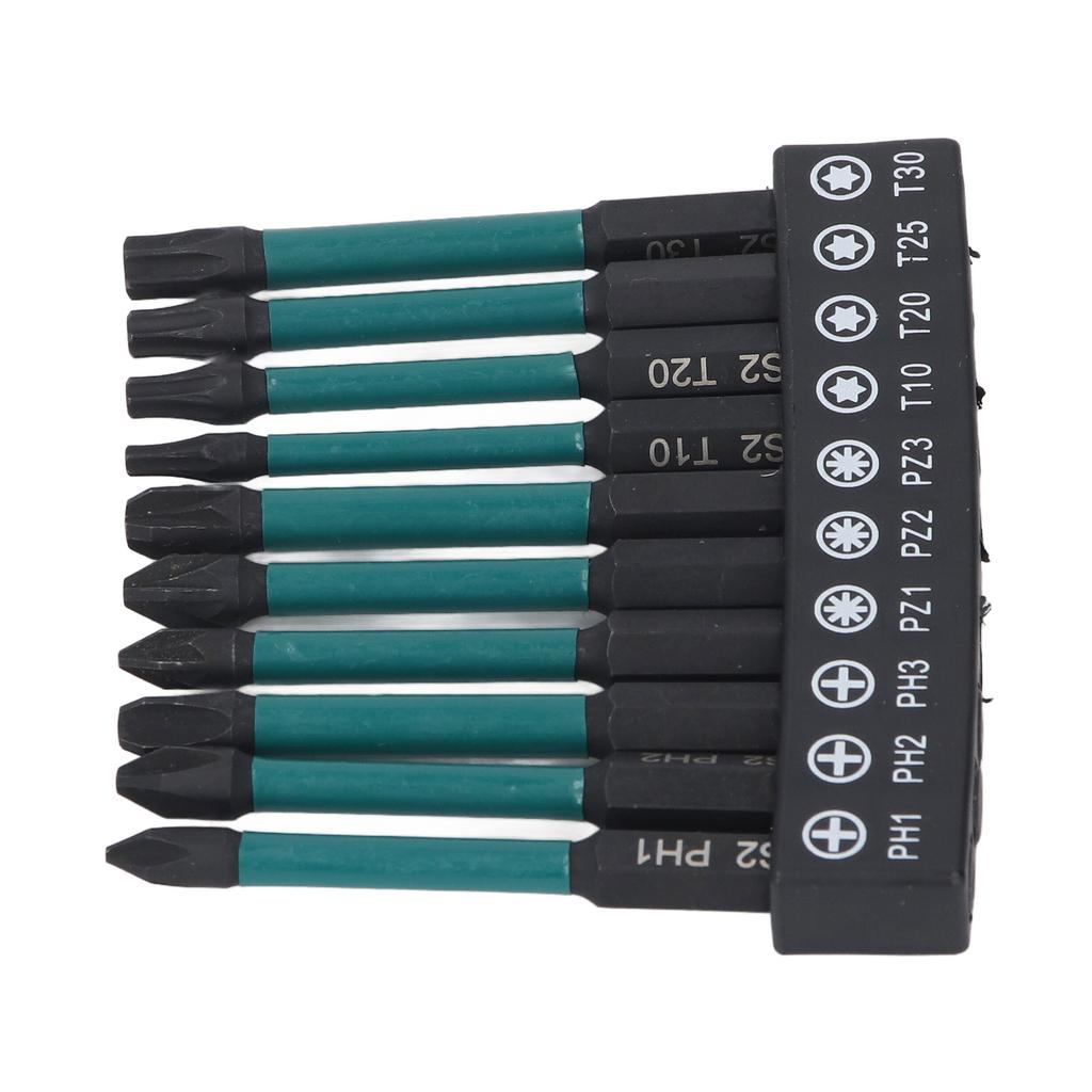 10Pcs 1 4in Hex Shank Screwdriver Bit Set Black Phosphating S2 Alloy Steel Impact Resistant Driver Bit Set