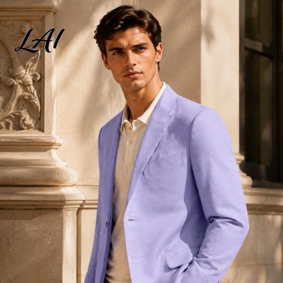 Polyester Single Button Coat Men Casual Blazer Notch Lapel Suit Jacket Structured Daily Wear Jacket Business for Wedding Office Layering Pieces