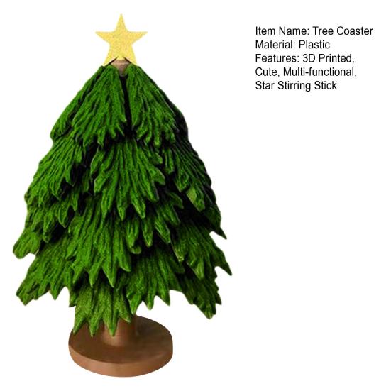 Christmas Tree Trivet Set 3D Printing Christmas Tree Coasters Green Xmas Trees Trivet with Star Stirring Stick for Hot Dishes Pot Bowl Teapot