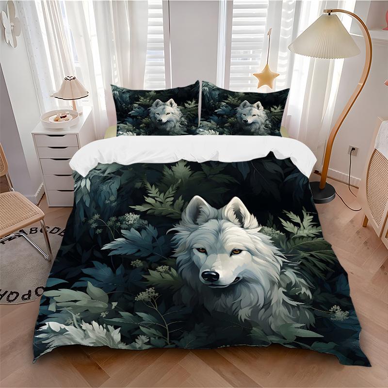 3pcs White Wolf in the Enchanted Forest Print Cover Set Ultra Soft, Breathable, and Comfortable Bedding with Stylish Design for Bedroom and Guest