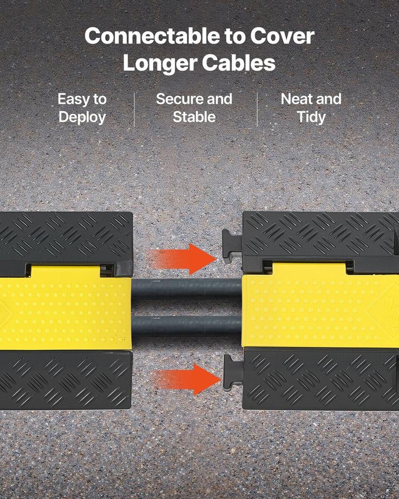 Cable Protector Ramp, 9,979 Kg/axle Capacity, 2 Channel Heavy Duty Rubber Cord Hose Wire Cover, 32 X 31 Mm Channel, Traffic Speed Bump with Flip-Open