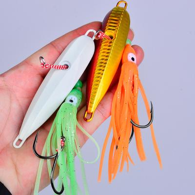 15CM/5.91G Luminous Squid Jig Hook Slow Shaking Glow-in-the-dark Squid Skirt Lure with Weight