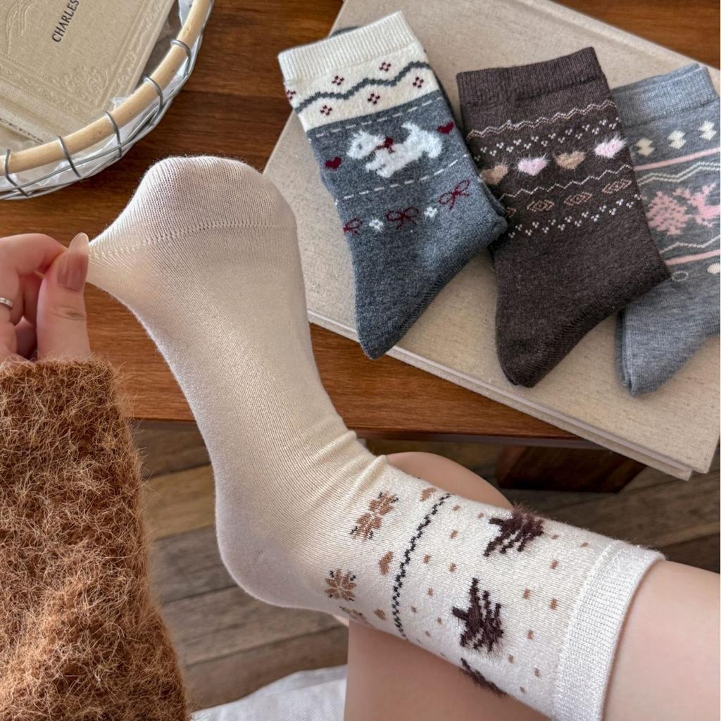 Ladies Autumn and Winter Thickened Warm Retro Wool Boneless Mid Tube Socks