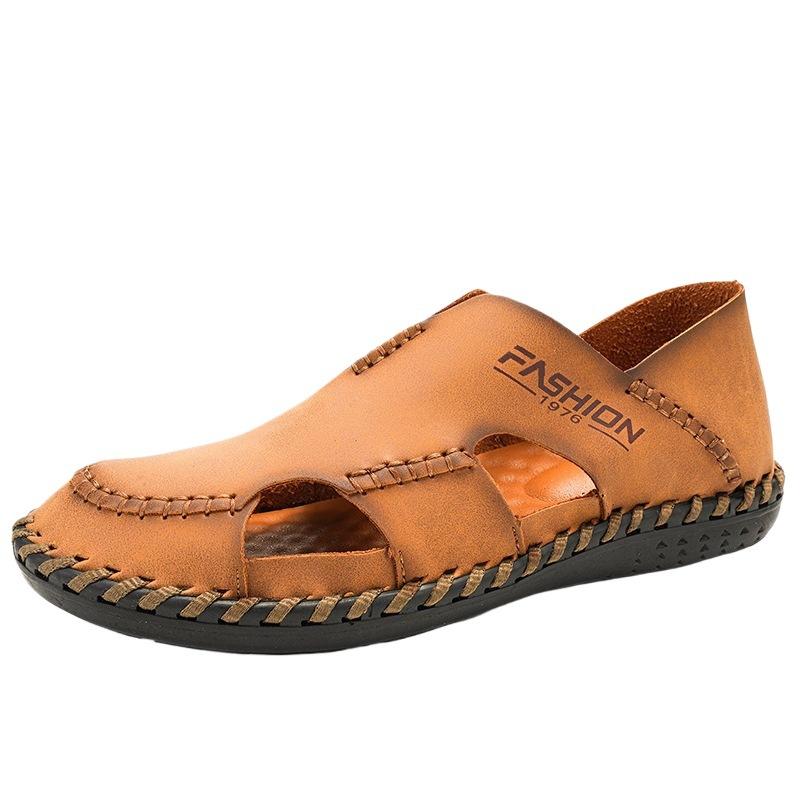Men Sandals Split Leather Sandals Slides Breathable Rome Male Summer Outdoor Beach Slippers Soft Hot Sale Men Beach Sandals