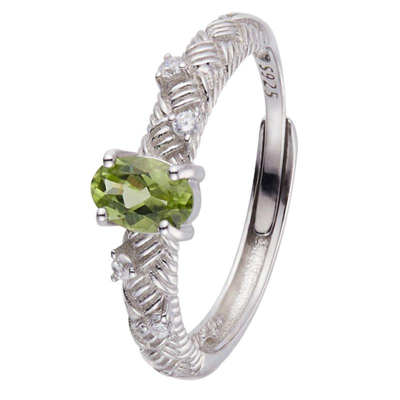 Simple S925 Sterling Silver Set With Natural Sapphire Topaz Tanzanian Diopside Colored Treasure Ring Female Index Finger Ring