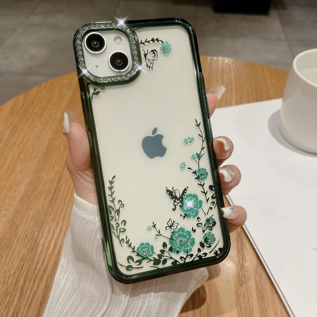 Applicable To Apple 15ProMax Phone Case, IPhone14 Electroplated Butterfly Ring Stand, Lens Flash Diamond Protective Case