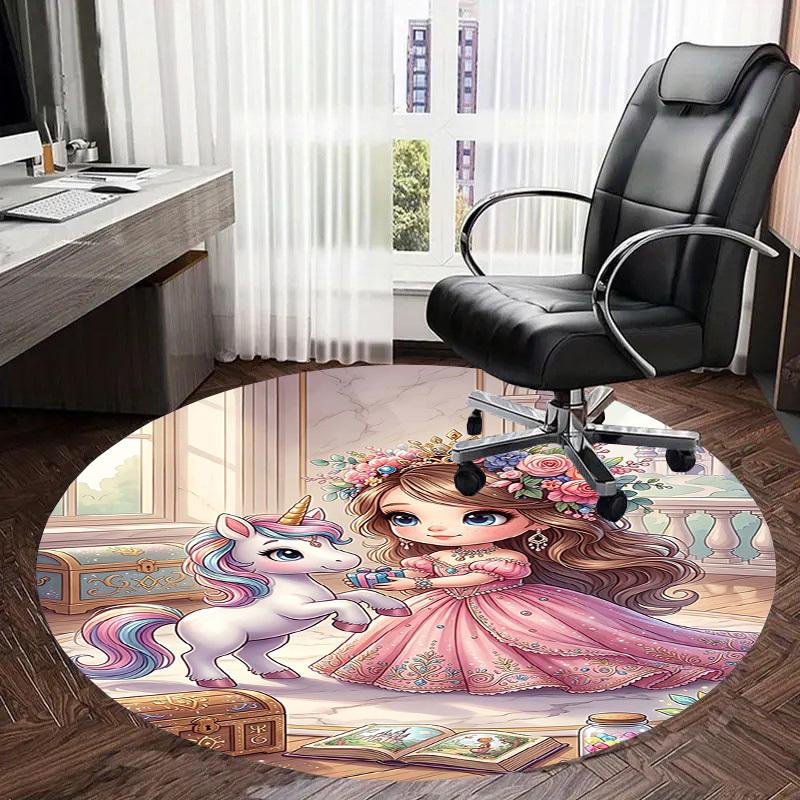 1PC Princess Unicorn Non-Slip Floor Round Carpet, Office, Family, Bedroom, Large Area Rug Indoor Rugs, Durable Polyester-L0414