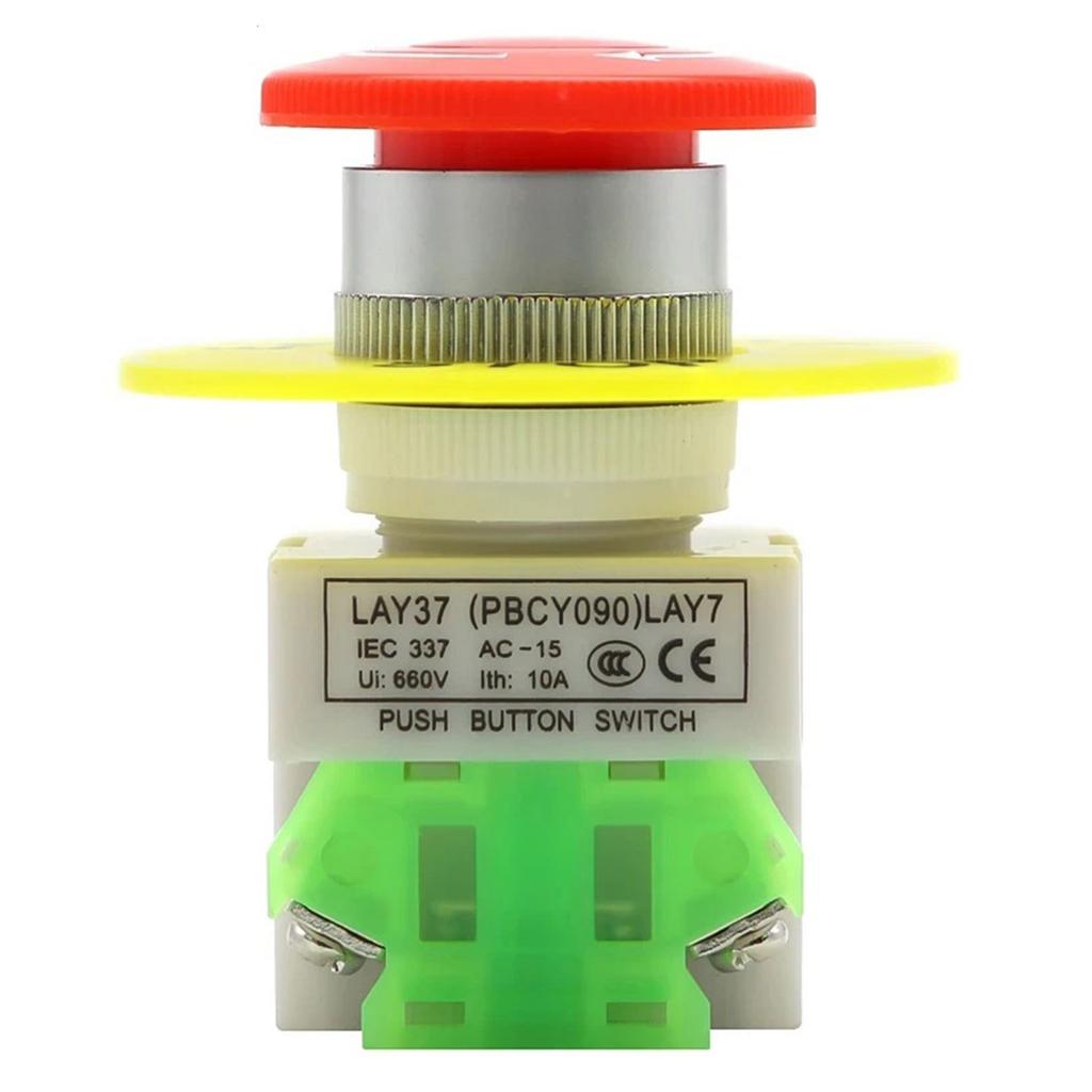 22mm Emergency Stop Switch Push Button 660V 10A Red Sign Mushroom Emergency Stop Switch Dustproof Waterproof for Industry