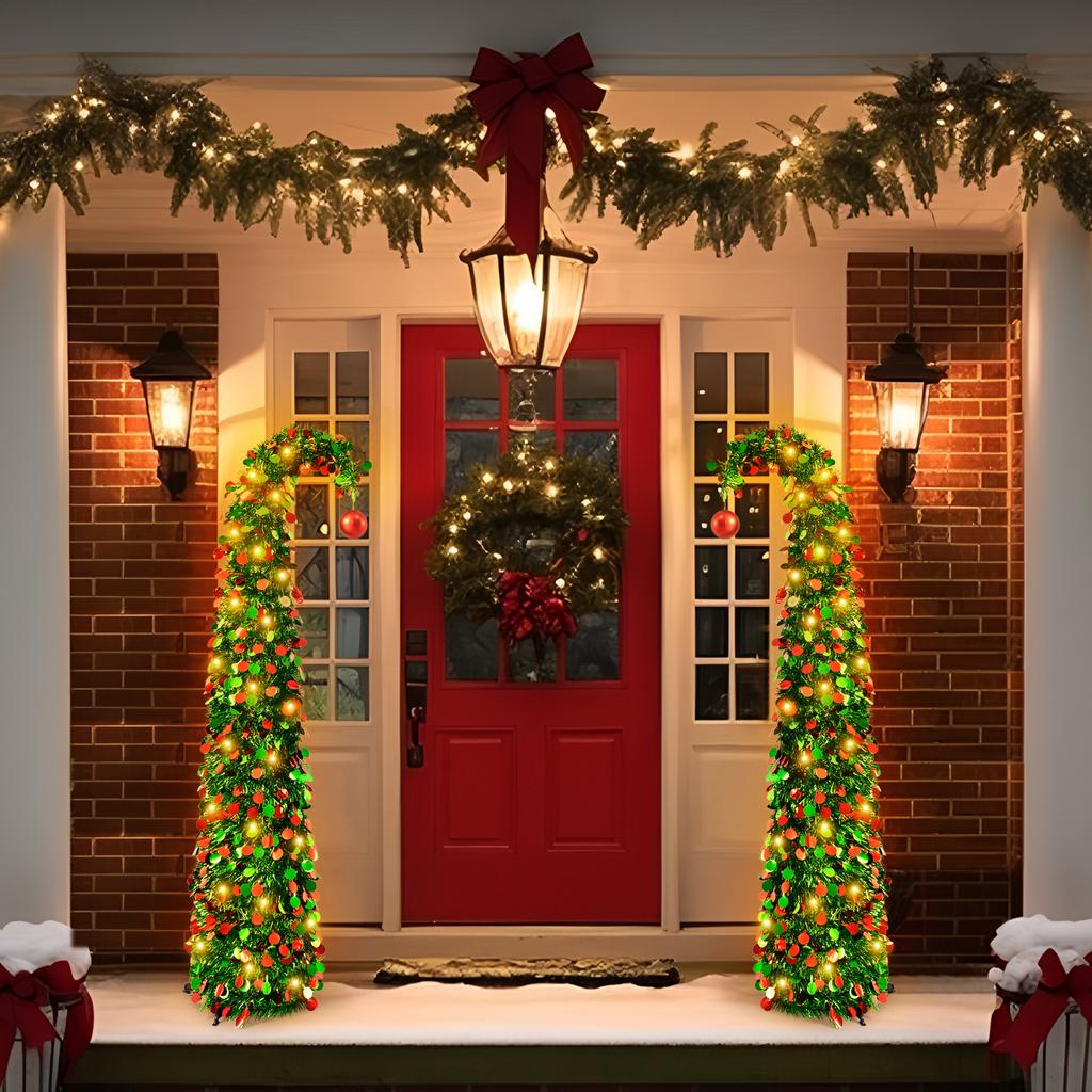 150cm Adjustable Artificial Christmas Tree with Round Sequins and Curved Top Slim Design for Indoor Seasonal Decoration