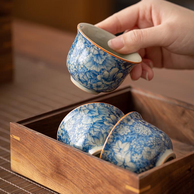 Shangqi Vintage Zen Blau-Weiß Ru-Ofen Keramik Teetassen