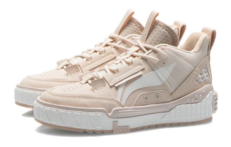 Li Ning NO.258 New Journey Slip Resistant Abrasion Resistant Mid top Skateboard Shoes Women's Light Gray Pink AGCR312-3