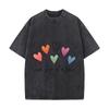 Gradient Hearts One Day Lettering Loose Solid Distressed T Shirt American Casual Crew Neck Top