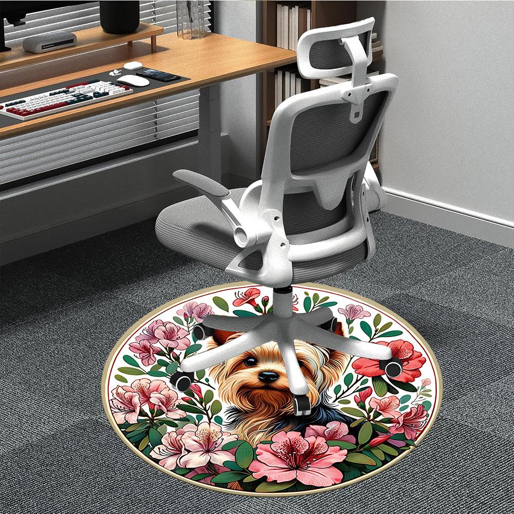 

1pc Floral Yorkie Chair Carpet for Office, Non-slip, Soft and Durable Office Rug, Perfect for Office yy260127140 80cm by 80cm