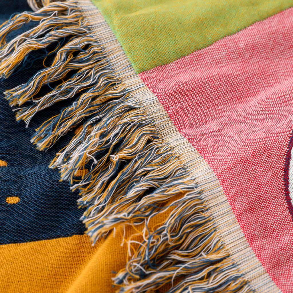 Christmas Tassel Throw Blanket, All Cotton, Machine Washable, Breathable, Single Bed Fitted Sheet Style