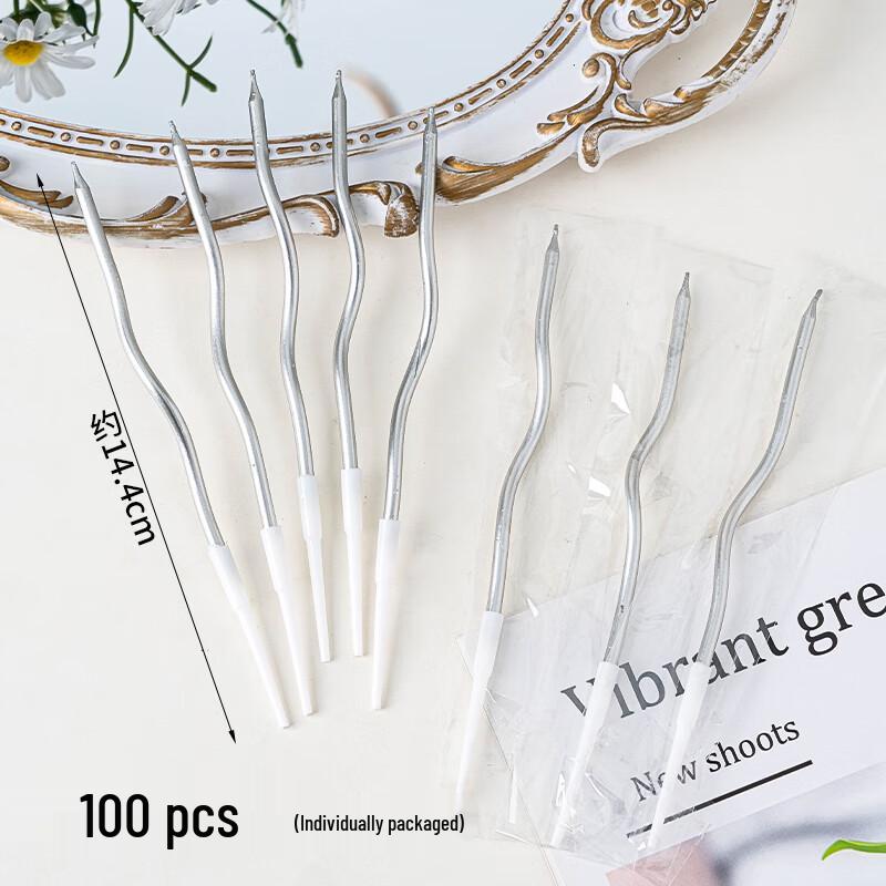 100-Pack Silver Rubber Curve Birthday Candles