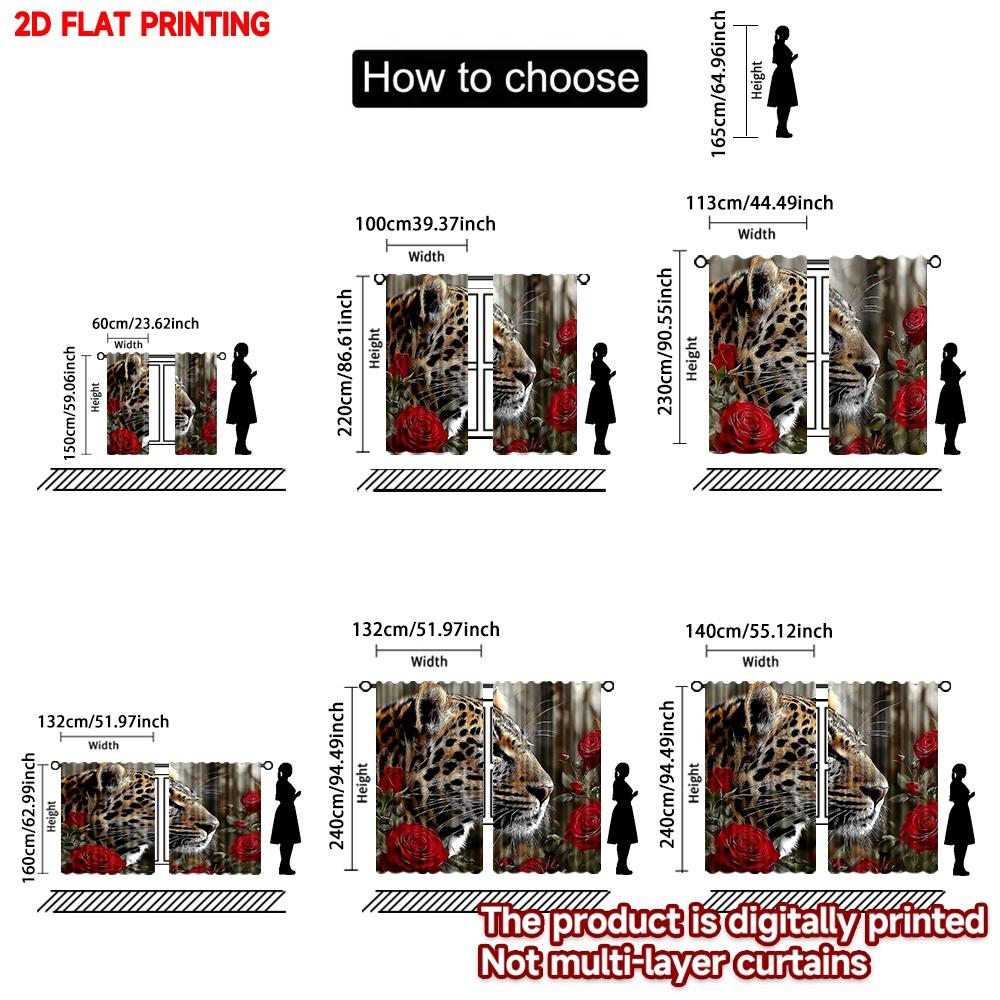 2D flat printing 2pcs Happy Valentine's Day Drapes Rose leopard pattern Digital Printed Polyester Drapes All Season Party &