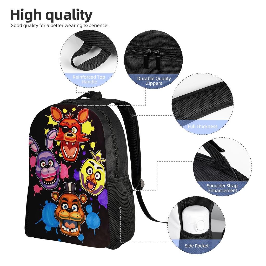 Mochila de Juego de Terror FNAF para Jóvenes Mochilas con Estampado Poliéster Streetwear Bolsas de Instituto Mochila de Diseñador para Universidad