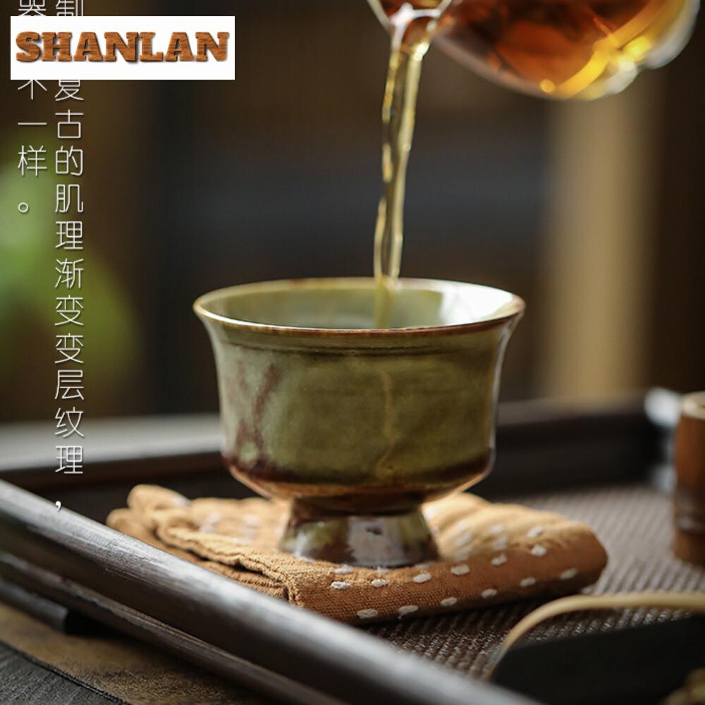 80ml Chinese Kiln Change High Foot Tea Cup Handmade Ice Cracks Galze Master Cup Opening Can Nourish Tea Bowl Jianzhan Drinkware