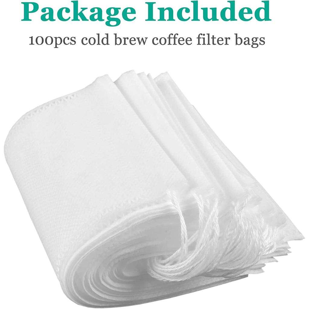Yzurbu Cold Brew Coffee Bags, 100 Count, 6" X 8" Mess-Free Disposable Filter Bags with Drawstring for Coffee Grounds & Iced Tea