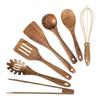 Teak 9-Piece Kitchen Set: Solid Wood Spatula, Spoon, Fork, Non-stick Pan, Acacia Wood Utensils, Long Handle Pot & Vegetable Spatula