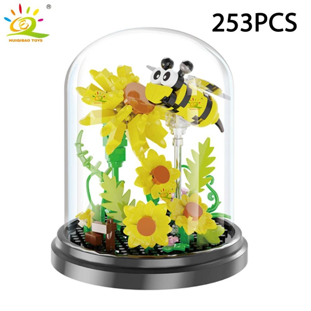 HUIQIBAO Moc Insect Flower Model Building Block Butterfly Plant Decoration City Construction Toy Kids Adult DIY Romantic Gift
