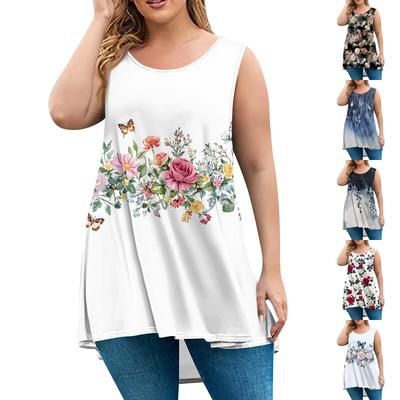 Damenmode Übergröße Rundhals Ärmellos Lässig Print Lockerer Pullover