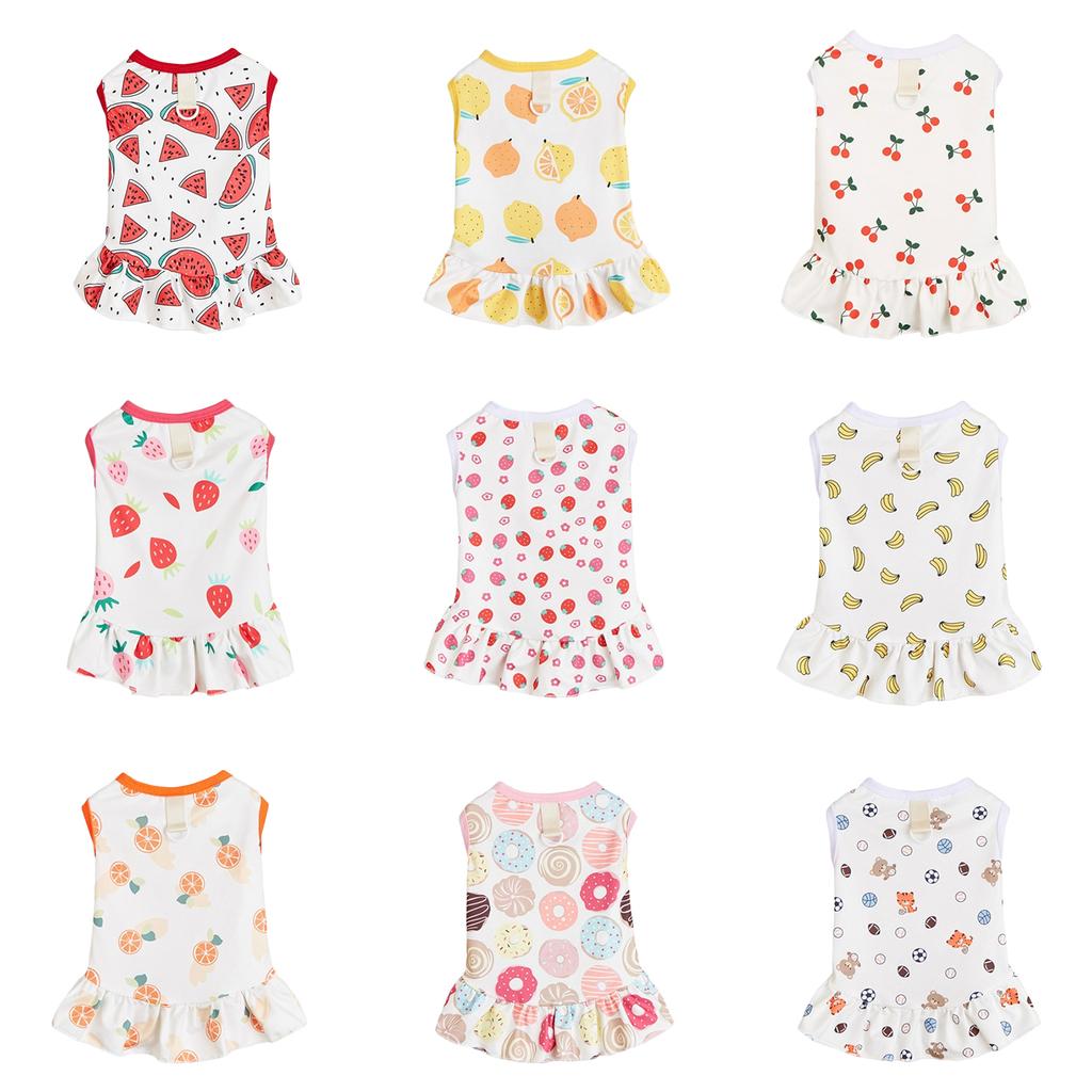 Cute Print Skirt for Small Dogs Sweet Cats Dogs Dress Summer Spring Small Dogs Traction Rings Comfortable Dogs Skirt