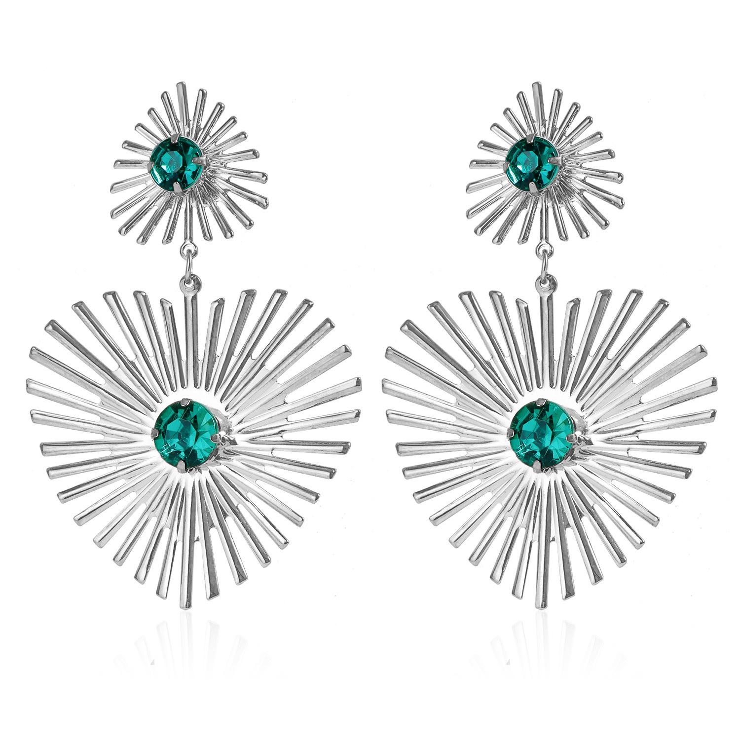 European and American personality diamond-set versatile exaggerated emerald love imitation gemstone sun earrings