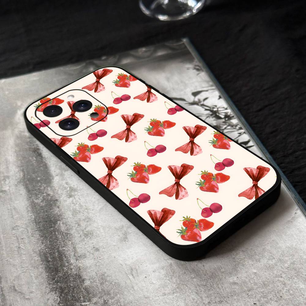 Cherry Phone Case Black Silicone Soft Shell For IPhone 17 16 15 14 13 12 11 Air Pro Max Plus Hot Sale