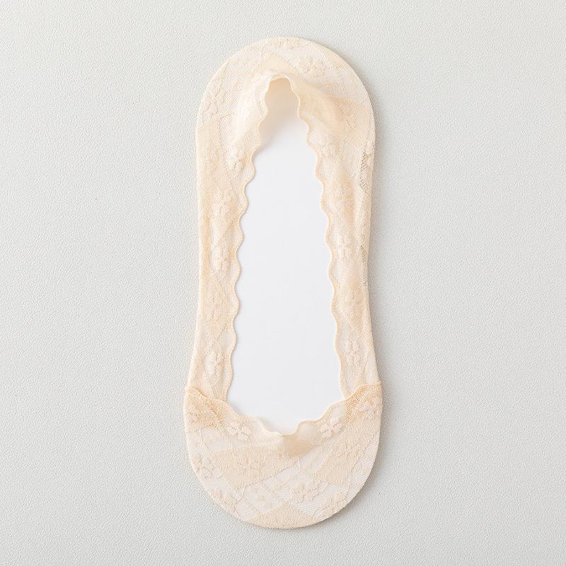 5 Pairs of Women's Spring Summer Thin Non Slip Shallow Mouth Invisible Lace Pure Cotton Sole Wicking Socks