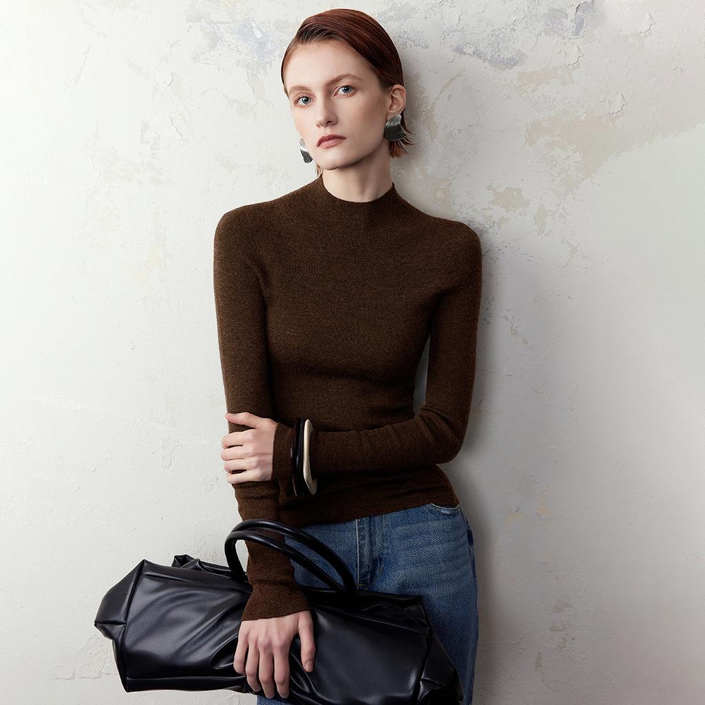 Women's Solid Color Mock Neck Long Sleeve Knit Top Slim Fit Base Layer