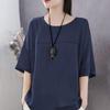 Summer  Artistic Style Solid Color Casual Short Sleeved Cotton Linen Loose Base Shirt Plus Size Women's T-shirt