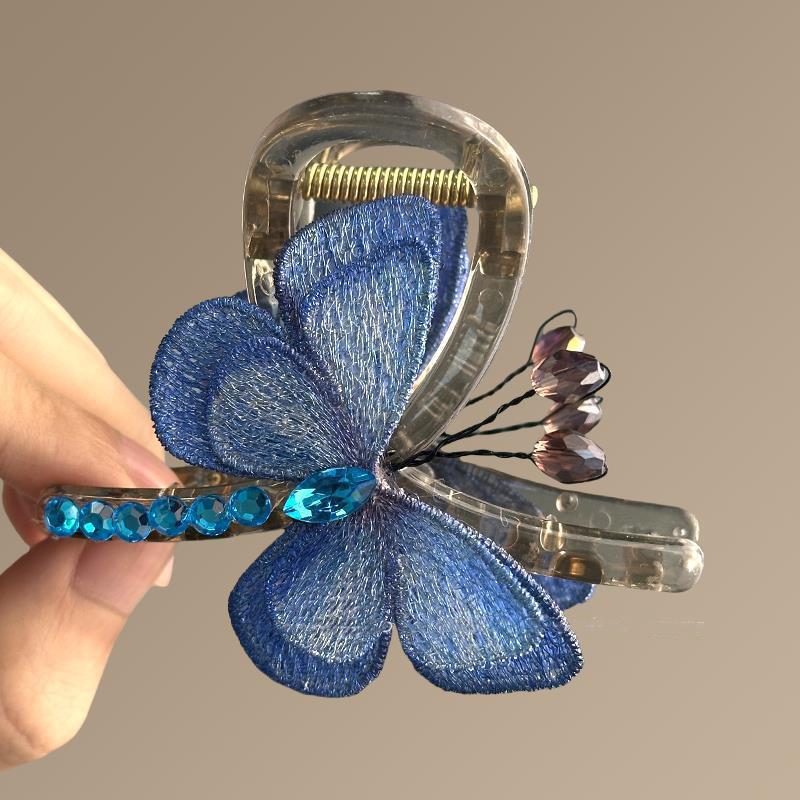 

New Temperament Retro Style Embroidery Butterfly Grip Clip Women S Back Of The Head Half Tied Hair Shark Clip Hair Accessories Other