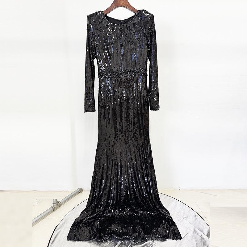 Luxury Gold Sequin Evening Gown with Heavy Beading and Rhinestones - 2026 European & American Celebrity Style