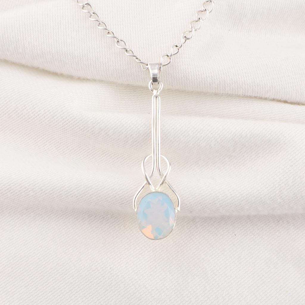 Mjölkopal Handgjord Senaste Design Smycke Hänge, 925 Massivt Sterlingsilver Ädelsten Hänge, Gåva Till Mor