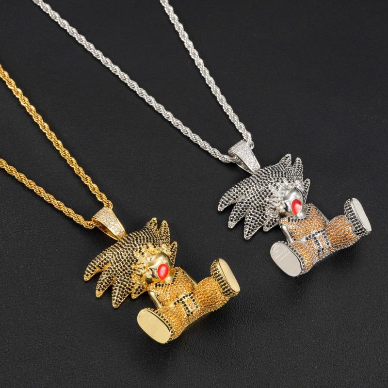 Dragon Ball Goku Pendant Necklace Full Zircon Rhinestone Hip Hop Chain Jewelry Men Women Streetwear Fashion Accessory