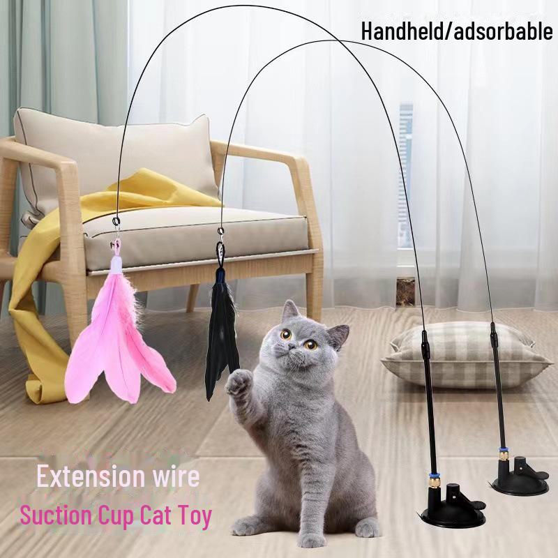 Interactive Cat Toy Handfree Cat Stick Playing Kitten Playing Teaser Wand Toy Suction Cup Bird/Feather Cat Wand Pet Supplies