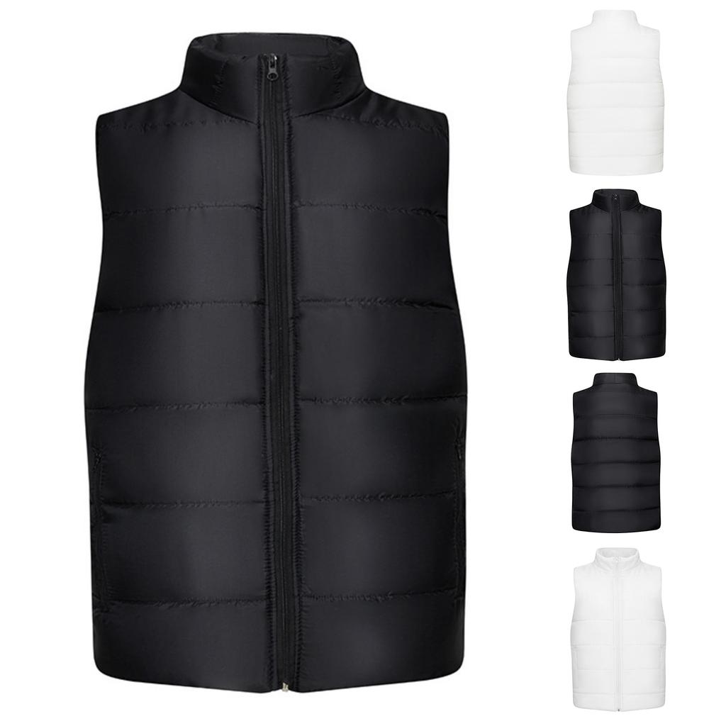 Men's Casual Solid-color Stand-up Collar Cotton-padded Jacket, Sleeveless Light And Warm Cotton-padded Jacket