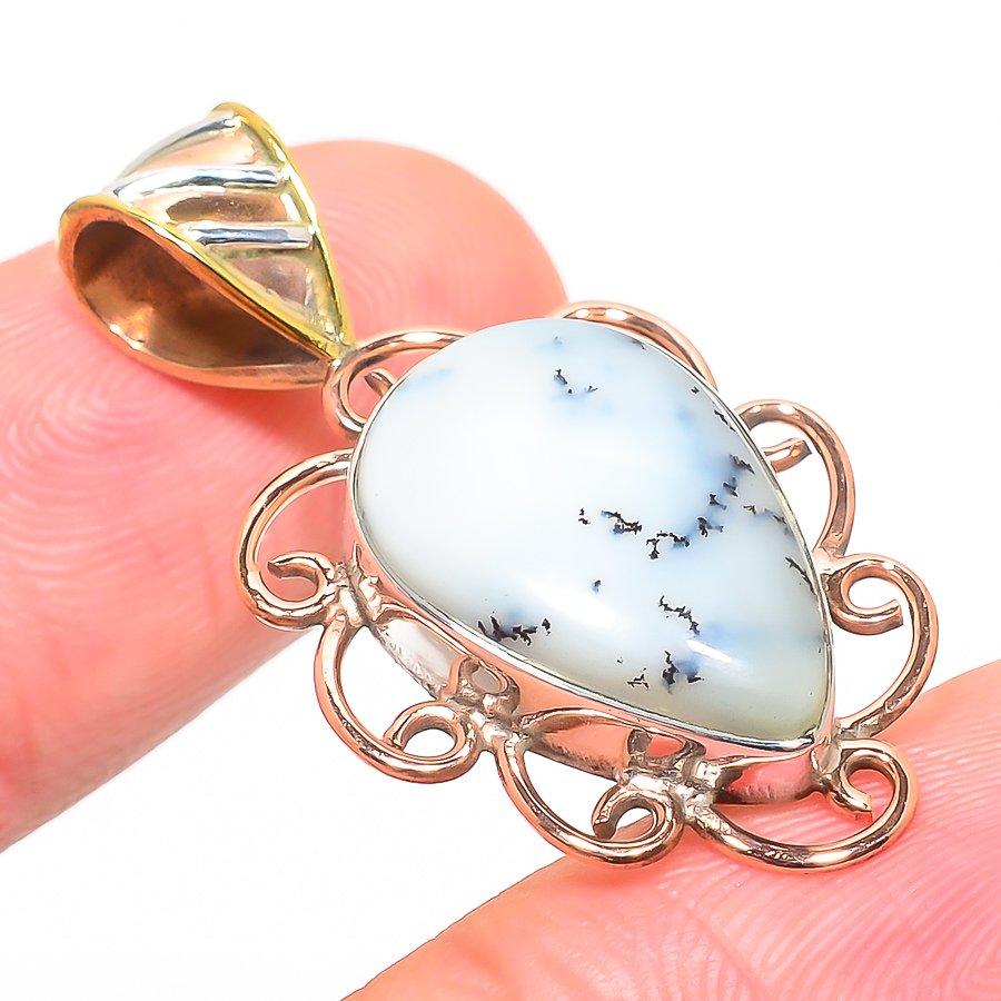 Natural Dendrite Opal TwoTone 925 Solid Sterling Silver Gift Pendant 1.50" o0O73
