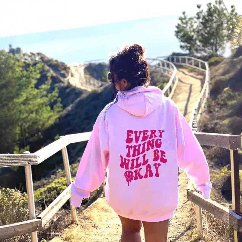 Oversized Hooded Sweatshirt Women Men Long Sleeve Fleece Lined Casual Streetwear With Letter Print